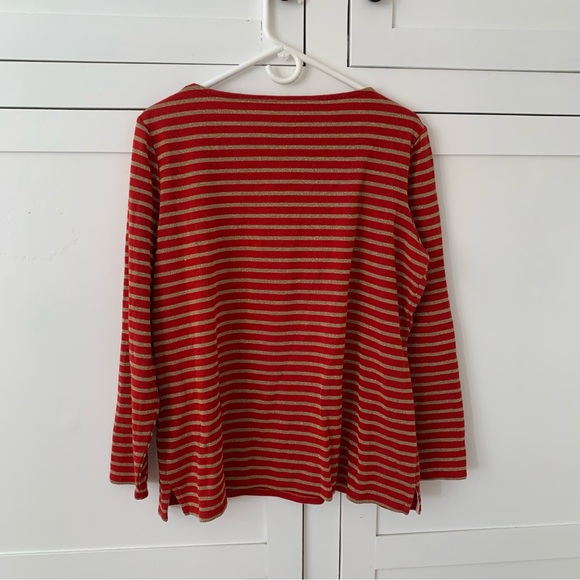 Boden Red Gold Metalic Stripes Long Sleeve Top Size 18 - Picture 8 of 9